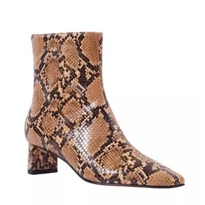 Katy Perry Snakeskin‎ Print Ankle Booties Boots Brown Square Heel 7.5M NEW